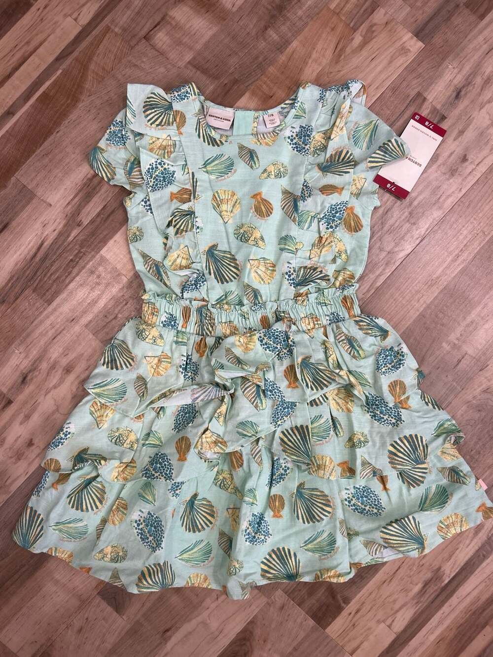 Scotch & Soda Girls Ruffle Seashell Print Woven Dress Size 7/8